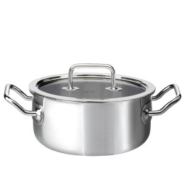 Kookpan 20 cm, laag model met glasdeksel