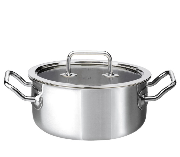 Kookpan 20 cm, laag model met glasdeksel
