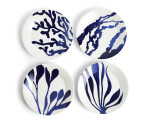 Ontbijtborden set van 4 Mixed Patterns Blue