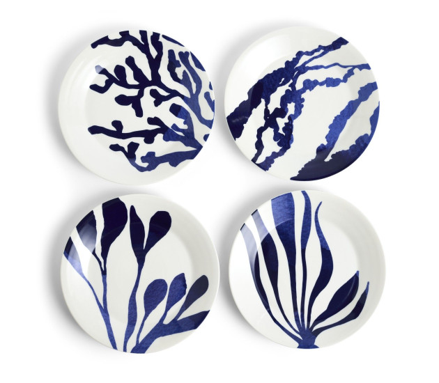 Ontbijtborden set van 4 Mixed Patterns Blue